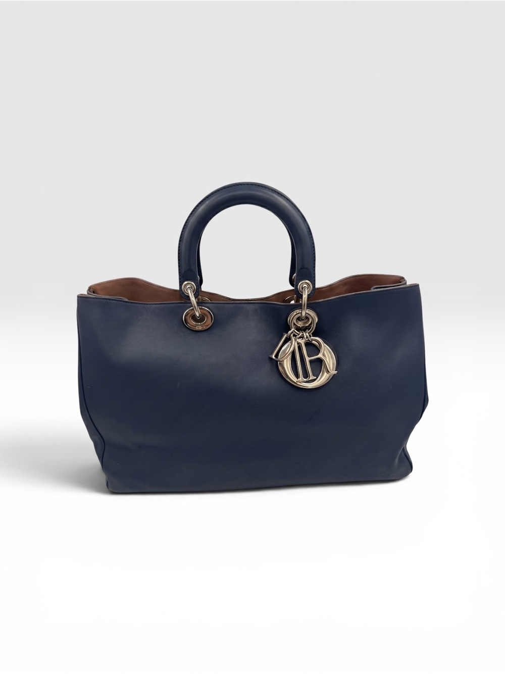 Dior Navy Leather Tote with Gold-Tone Logo Charm
